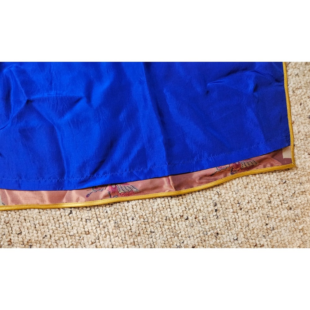 Blue Satin Butterfly Embroidered Cheongsam Qipao Maxi Dress Mandarin Collar - Picture 16 of 16